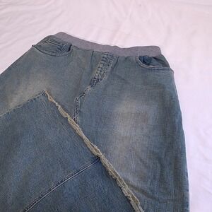 The Main Street Exchange Denim Skirt Womens 18 Blue Maxi Elastic Waist Raw Hem